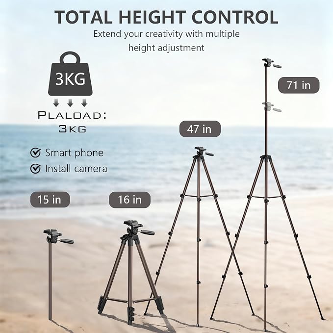 71 Inch Lightweight Camera & Phone Tripod with Wireless Remote (Rose Gold) | Comes with phone holder and carry bag,travel-friendly,2-in-1 selfie stick and tripod design,Aluminum portable alloy body - Image 6