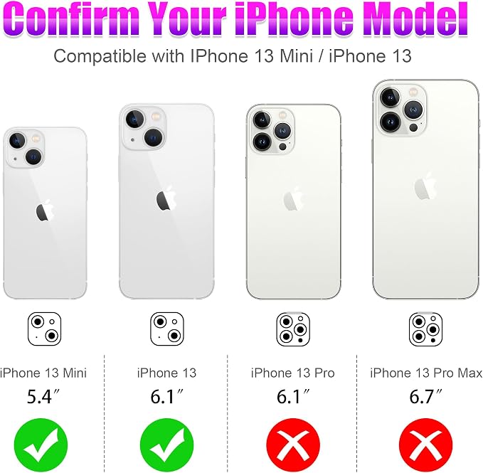 AGVEE 3+3 6 Pack for iPhone 13 & Mini Camera Lens Protector Cover | Individual Bling Diamond & Bling Glitter Sparkle Cute Gem Metal Ring, 9H Tempered HD Glass - Image 2