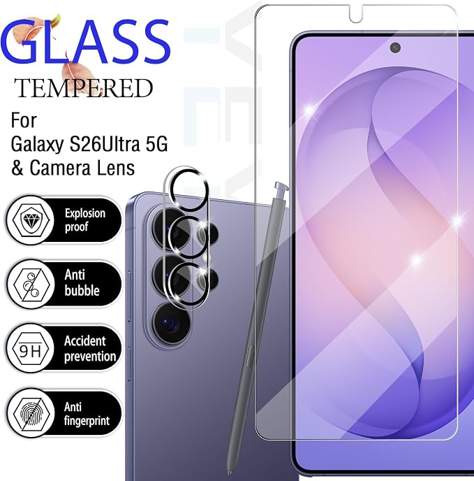 Galaxy S26 Ultra Screen Protector + Camera Lens Protector, [2 +2 Pack] [Ultrasonic Fingerprint Unlock] Full Coverage Tempered Glass Screen Protector For Samsung Galaxy S26 Ultra - Image 2