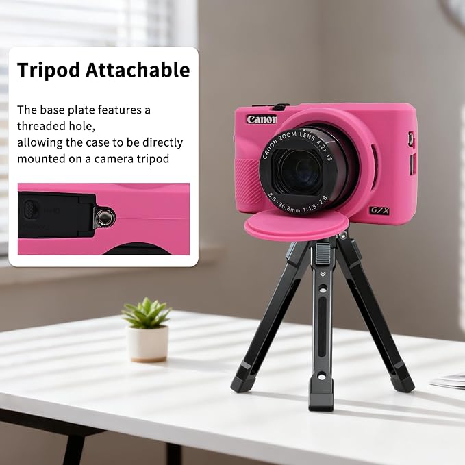 VOVMOEYA Camera Case for Canon Powershot G7 X Mark III with 2PCS Screen Protector,Full Pritection Soft G7X III Silicone Case Detachable Lens Cover Protective Cover for Canon G7XIII G7X3-Dark Pink - Image 6