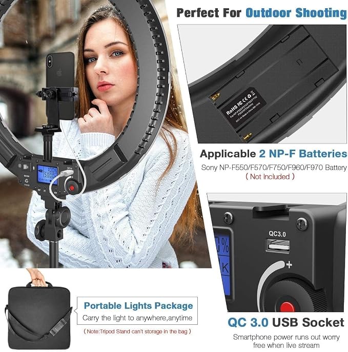 19 inch Ring Light with Remote Controller and Stand iPad Holder,60W Bi-Color with 4 Color Soft Filters for Live Stream/Makeup/YouTube Video/TikTok/Zoom/Photography - Image 4
