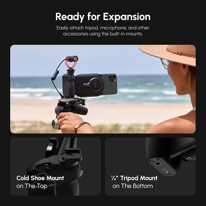 ProGrip Mobile Battery Grip, DSLR-Style Phone Camera Grip with Built-in Powerbank of Qi Charging, Ergonomic Handle with Wireless Shutter Button, Phone Stand Dock, Built-in Cold-Shoe & Tripod Mount - Image 7