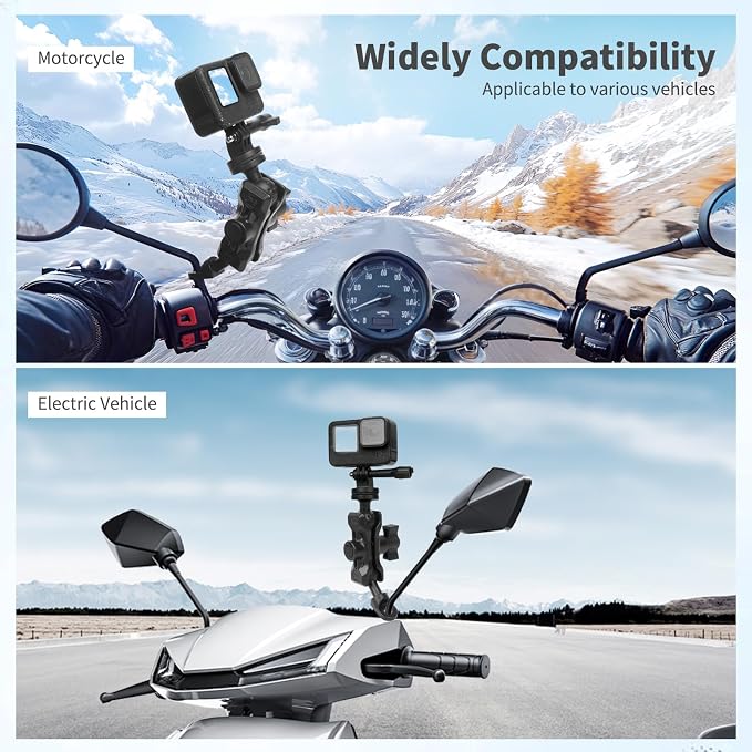 Bike Motorcycle Camera Mount Bundle Kit, 1/4 Screw & Tripod Mount Adapter, 360°Swiveling Ball Head Base -Rotating Ball Head Clamp Arm for lnsta36o X5/X4/X3/X2, Rearview Mirror(0.39“) 75014 - Image 7