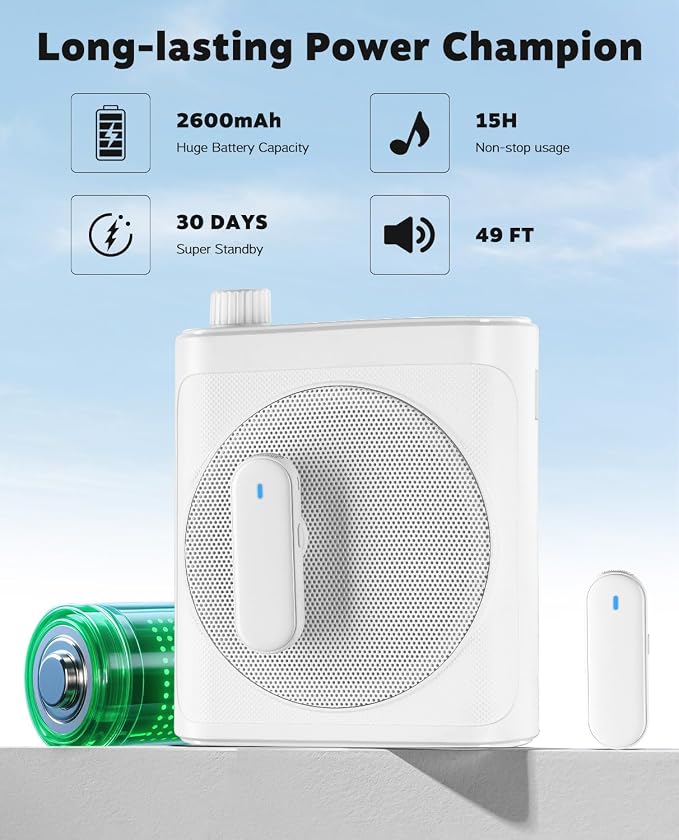 Tearstone Voice Amplifier for Teachers with Bluetooth, Dual Magnetic Mics | Portable Rechargeable Speaker with Clip-On Lapel Microphones for Classroom, Tour Guide, Public Speaking, Training (White) - Image 4