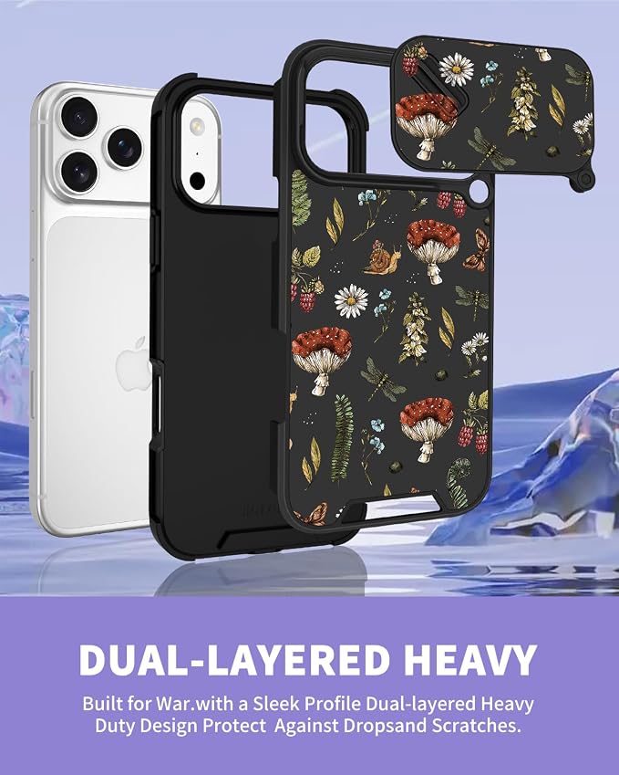 for iPhone 17 Pro Case - Women Cute Phone Cover Girly Pretty Fancy Unique Aesthetic Design Slide Camera Cover Protective Case for Apple for iPhone 17 Pro, Mushroom Floral - Image 5