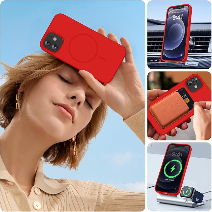 Miracase Magnetic for iPhone 12 Case/iPhone 12 Pro Case, Red | Compatible with MagSafe, Anti-Scratch Microfiber Lining, Premium Silicone Shockproof Drop Protection Phone Case for 12/12 Pro - Image 8