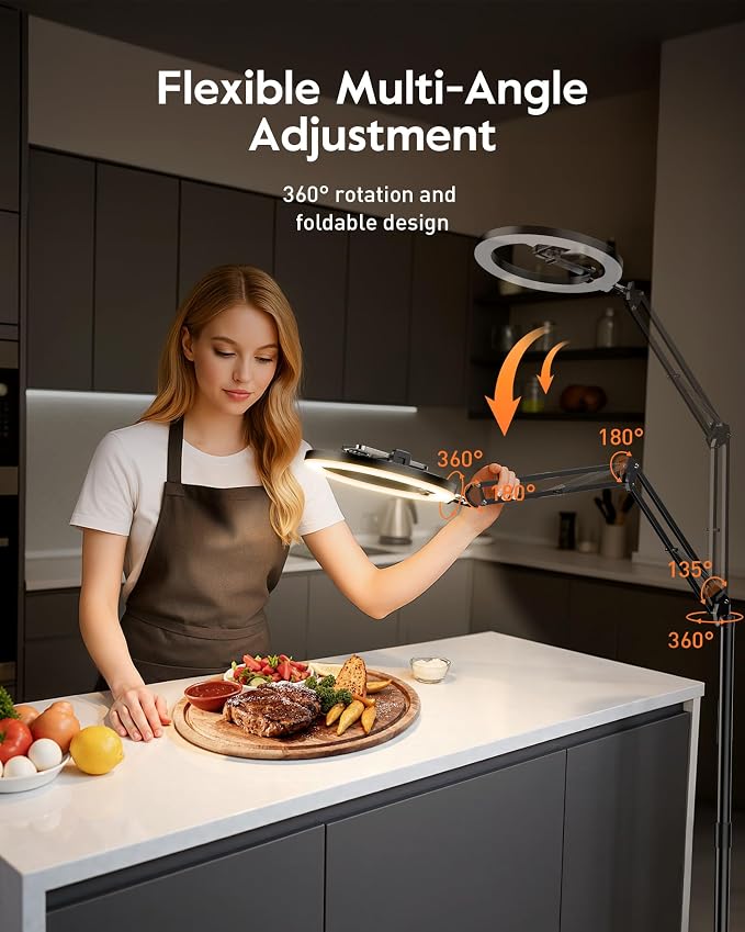 Ring Light Tripod for iPhone Overhead Camera Mount, LUXSURE Ring Light with Stand and Phone Holder with Casters & Flexible Arm, Phone Tripod with Light for Video Recording,Live Streaming,Cooking - Image 2
