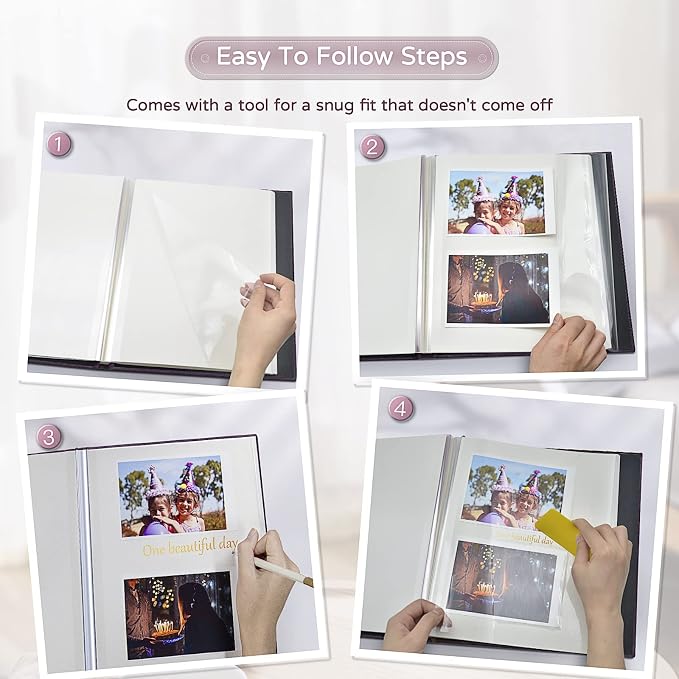 Popotop Large Photo Album Self Adhesive 4x6 5x7 8x10 Scrapbook Album DIY Picture Book,Gifts for Mom,Family Baby and Wedding,with Metal Pen and Plastic Board - Image 4