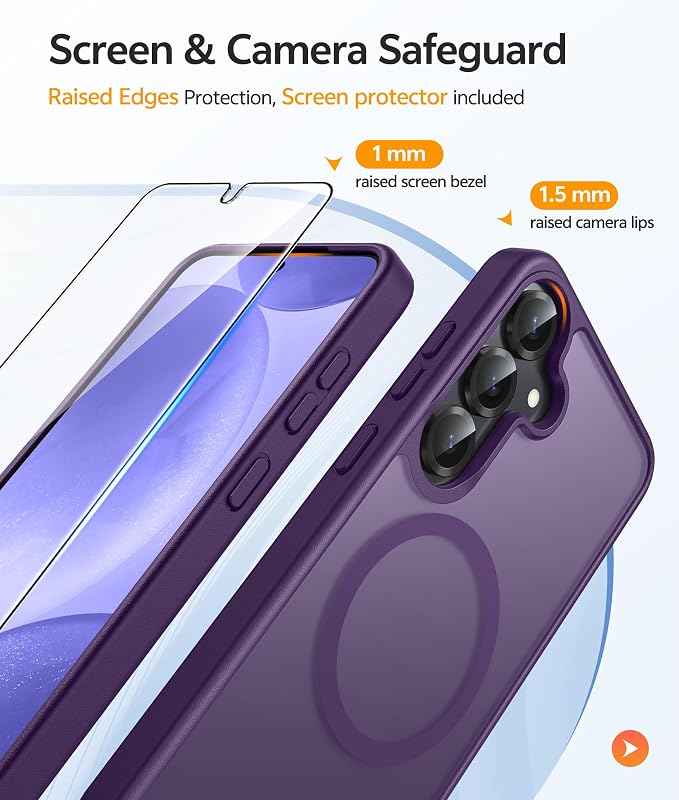 FNTCASE for Samsung Galaxy S25/S24 Case, Fit for Magsafe, Screen Protector | Translucent Matte Magnetic Back, 14FT Military Grade Drop Protection, Shockproof Protective Phone Cover, Purple - Image 4