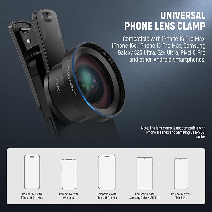 NEEWER Basics 2 in 1 Phone Camera Lens Accessories Kit, HD 0.45x Wide Angle + 15x Macro, 37mm Lens Clamp Compatible with iPhone Samsung Android Smartphone, LS-67 - Image 6
