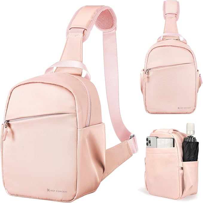 K&F CONCEPT Camera Sling Bag, Compact Crossbody Bag for DSLR Mirrorless | Lightweight Fabric, with Tripod Holder, Quick Access & Custom Dividers, Men & Women, for Sony Canon Nikon, Pink, BS06 by KFCONCEPT