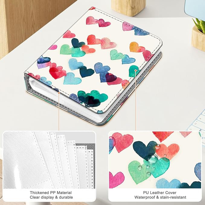 Fintie Photo Album For Fujifilm Instax Mini 2x3 Inch Films - 256 Pockets | For Fujifilm Instax Mini 13/12/11/99/40/Evo/Se/7+/Liplay Instant Camera, Photos Keepsakes, Kids Memory Book, Raining Hearts - Image 3