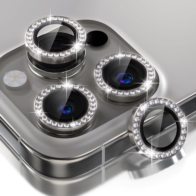 Choiche for iPhone 16 Pro/iPhone 16 Pro Max Camera Lens Protector | Ultra HD, Bling 9H Tempered Glass Camera Cover Screen Protector Metal Ring Decoration Accessories (Diamond-Titanium Natural) by Choiche