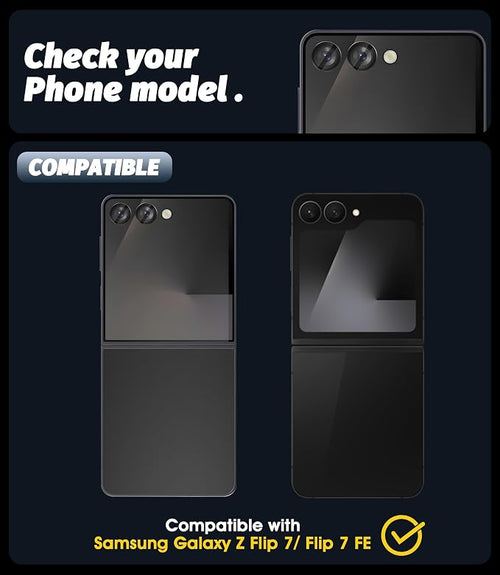 (2 Sets) Orzero Camera Lens Protector for Samsung Galaxy Z Flip 7/7 FE, [EZ Install] [Case-Friendly] 9H Tempered Glass Alloy Metal Ring Lens Cover, Military-Grade Shockproof, HD Clarity Anti-Glare (Black) - Image 2