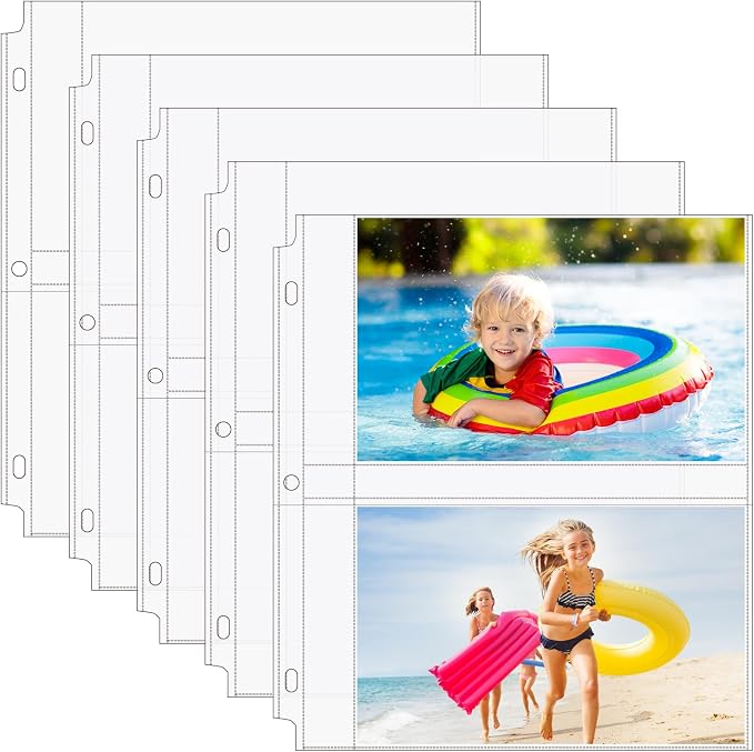 MaxGear 60 Pack 5x7 Photo Sleeves for 3 Ring Binder (240 Pictures),2 Pocket | Heavy-Duty Archival Page Protectors,Clear Photo Album Refill Pages,Plastic Recipe Cards Binder Sleeves with Pockets,Acid-Free by MaxGear