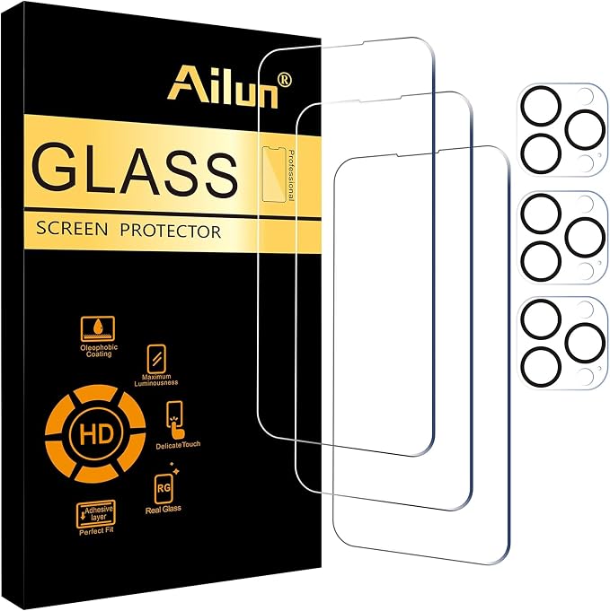 Ailun Screen Protector + Camera Lens Protector for iPhone 14 Pro, 3+3 Pack | 6.1 Inch, Sensor Protection, Dynamic Island Compatible, Case Friendly, Tempered Glass Film, HD by Ailun