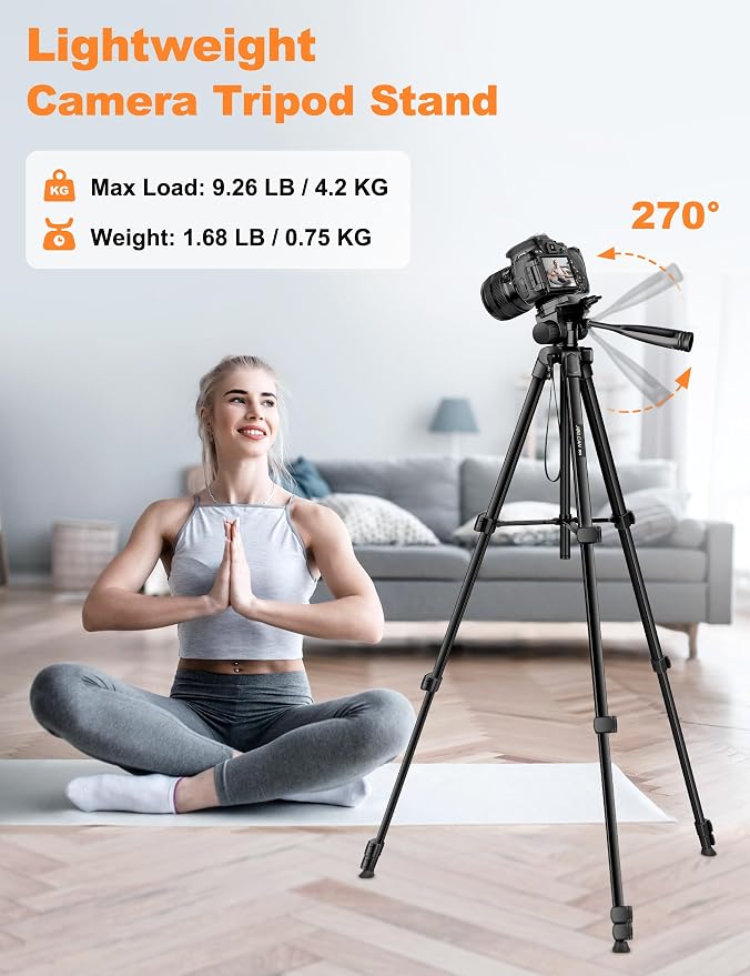 JOILCAN Phone Tripod Stand, 68" Tripod for iPad iPhone Tablet with Remote | Travel Aluminum Tripod with Tablet Holder Carry Bag for Video Recording Photos Vlog Compatible with iPad Pro iPhone Camera - Image 4