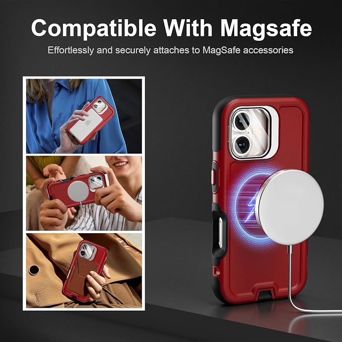 Follaroma Magnetic for iPhone 17 Case with Camera Cover Stand, Red, 6.3" | Built-in Glass Camera Cover Stand,Compatible with MagSafe,Heavy Duty Shockproof Protective,Military-Grade Anti-DropDual Case - Image 4