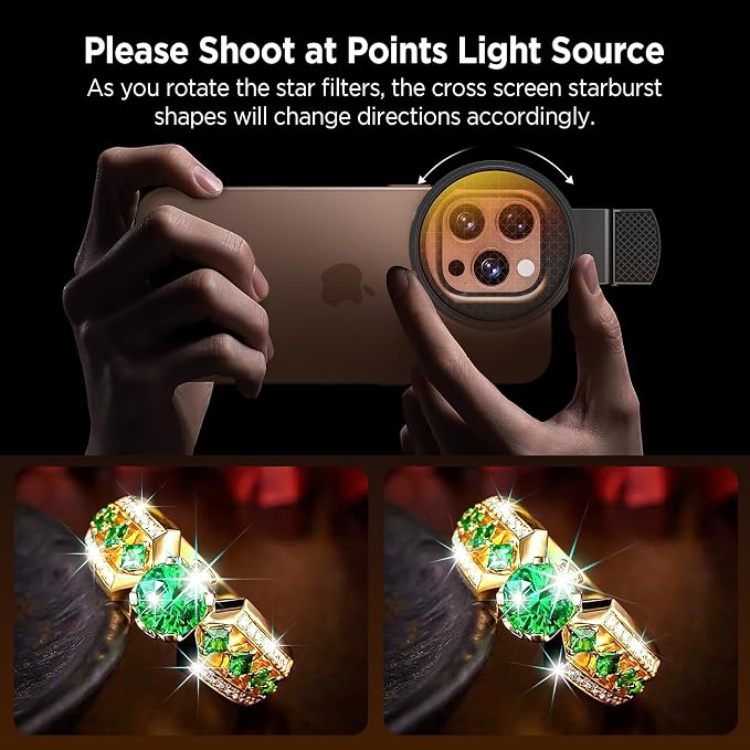 8 Points Star Filter,52mm Rotatable Star Lens for iPhone 16/15/14/13 Pro Max Moto Google Samsung TCL Phone, Cross-Screen Sparkle Effect Starburst Filter with Clip,Nightscape - Image 3