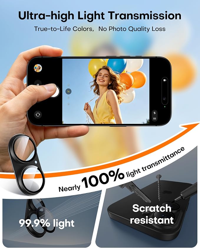 TAURI 2 Pack for iPhone 16/iPhone 16 Plus Camera Lens Protector, Black | Full Coverage Military-Grade Shatterproof, Upgrade AR Anti-Reflection Ultra Clear Transmission & Case Friendly - Image 6