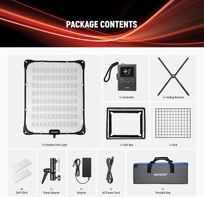 NEEWER 115W Flexible LED Video Light, Studio RGB Panel Light Mat Kit with Softbox APP/2.4G/DMX Control 2500K-10000K 14700lx/0.5m CRI96+, Key Lighting for Photography Streaming Video Recording, FL100C - Image 9