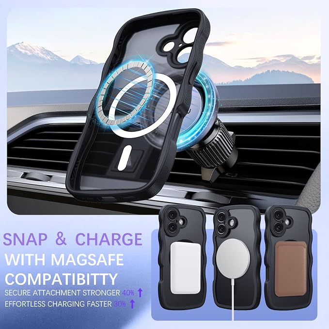 BENTOBEN Magnetic for iPhone 17 Case, Cute Wavy Full Camera Protection [Compatible with MagSafe] Translucent Matte Anti-Slip Bumper Women Girls Boys Protective Cover for 17 6.3", Black - Image 2