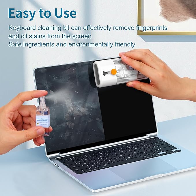 Keyboard Cleaner, Multi-Function Cleaning Kit for MacBook, Laptop, Computer | Includes Screen Spray, Microfiber Wipe, Tech Brush, Works on Airpod, Tablets, Earbuds, Pc Accessories, Electronic Screen - Image 2