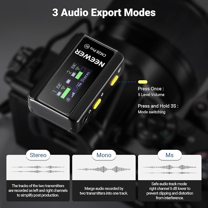 NEEWER CM28 PRO Wireless Lavalier Lapel Microphone System with Charging Case 48KHz 16 Bit Uncompressed Audio Noise Canceling 4GB Storage 9Hrs Recording Compatible with iPhone iPad Android Camera PC - Image 4
