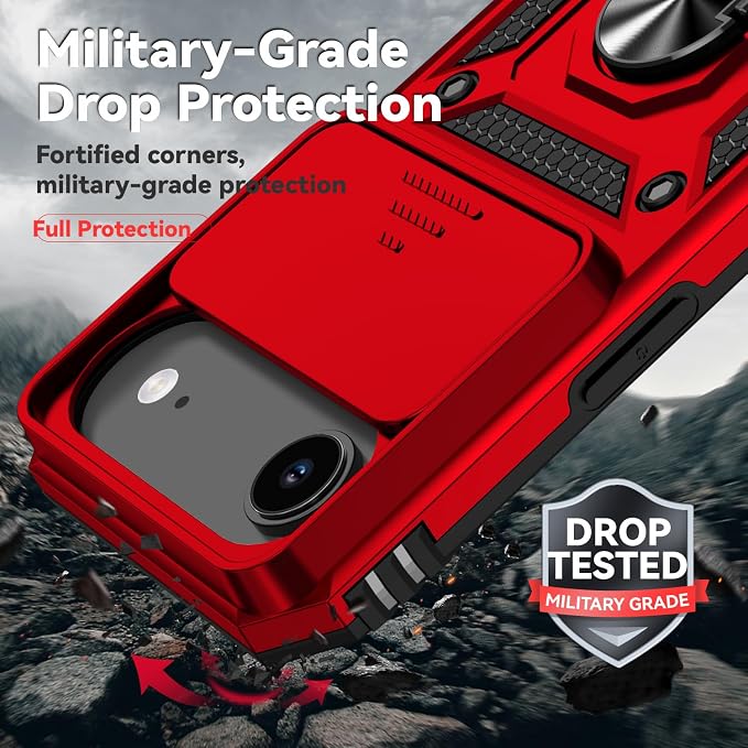 SunStory Phone Case for iPhone Air Case with HD Screen Protector & Slide Camera Cover & Rotated Ring Kickstand, [Military-Grade] Phone Case for iPhone 17 Air, Red - Image 6