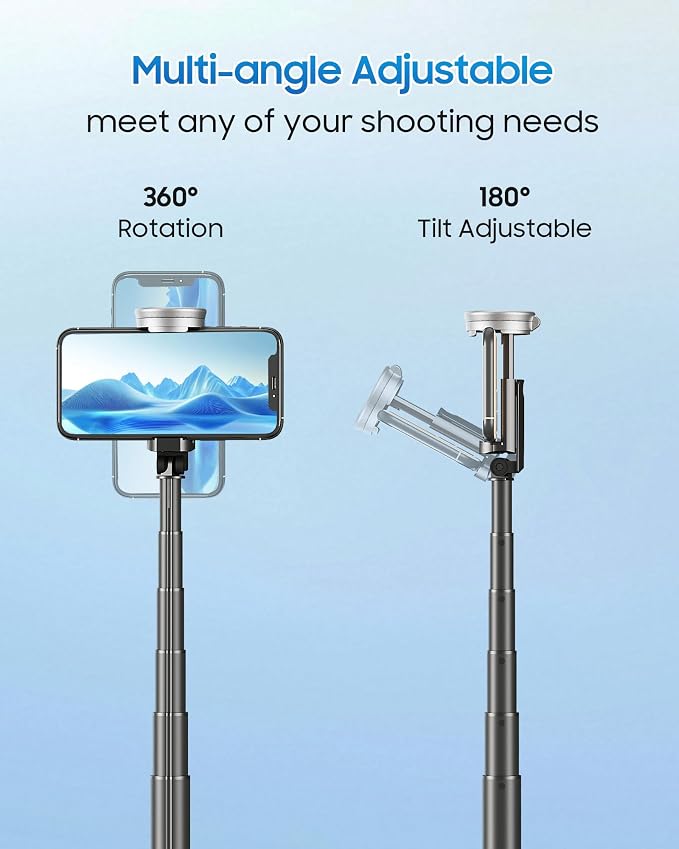 67" Selfie Stick Tripod with Wireless Remote for iPhone and Android | All-in-One Extendable Design, Compact Folded Size for Selfies, Video Recording, Live Streaming, Vlogging and Travel - Image 5