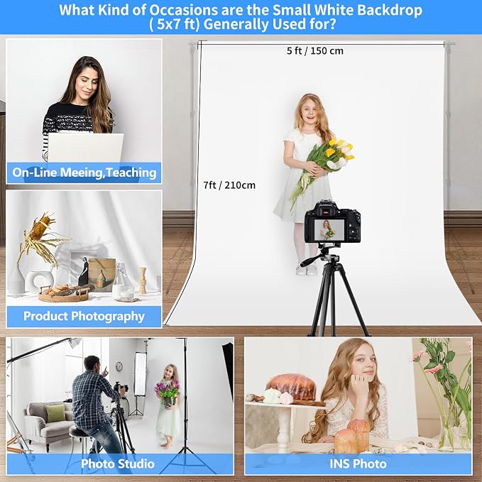 Hemmotop Photo Backdrop, White, 5x7ft, Photography Background Backdrops | Polyester Fabric, Non Reflective, Ideal for Photoshoot, Product Photos, Easter, Birthday, Baby Shower, Halloween Party - Image 2