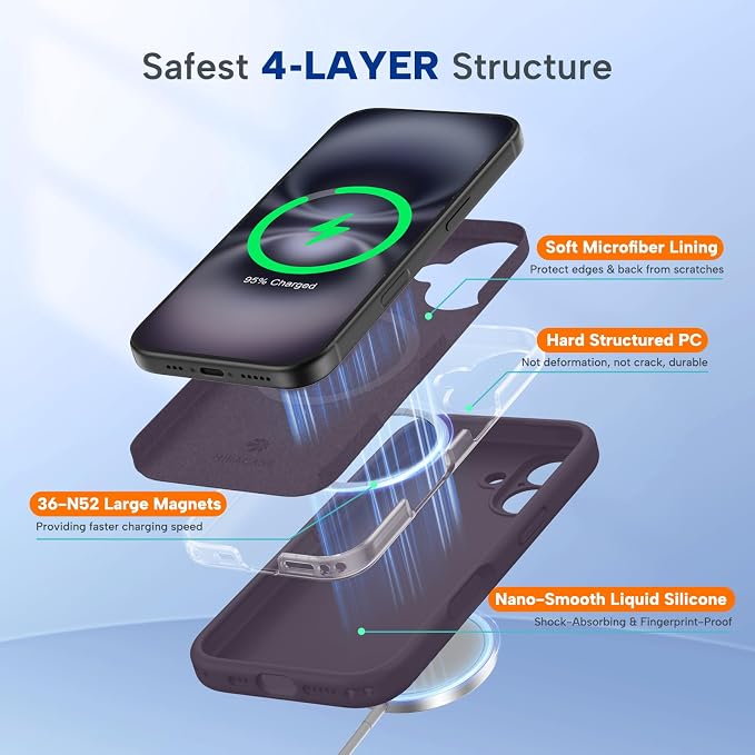 Miracase Silicone & Magnetic for iPhone 16 Case, Dark Purple | Compatible with MagSafe, Anti-Scratch Microfiber Lining, Liquid Silicone Case Shockproof Drop Protection Phone Case for 16 - Image 5