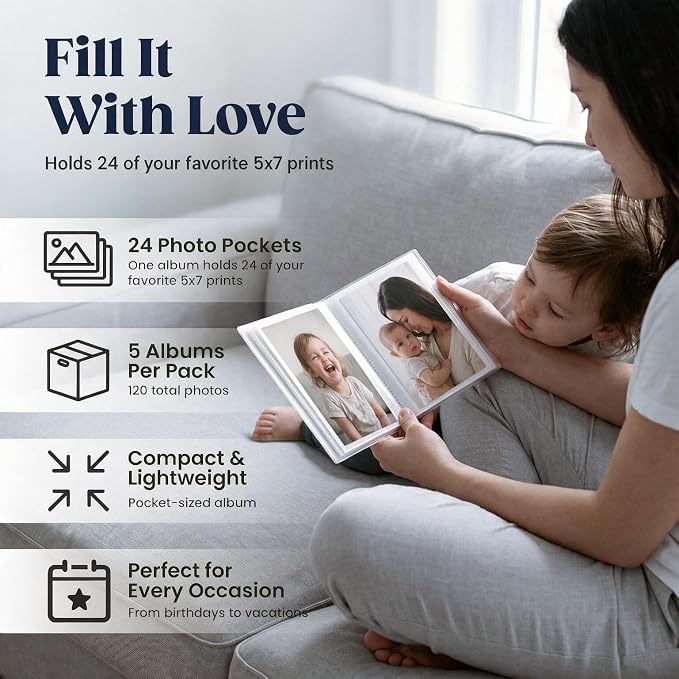 Iconikal 5 Pack 5x7" Holds 24-Photos. Photo Albums - Image 4