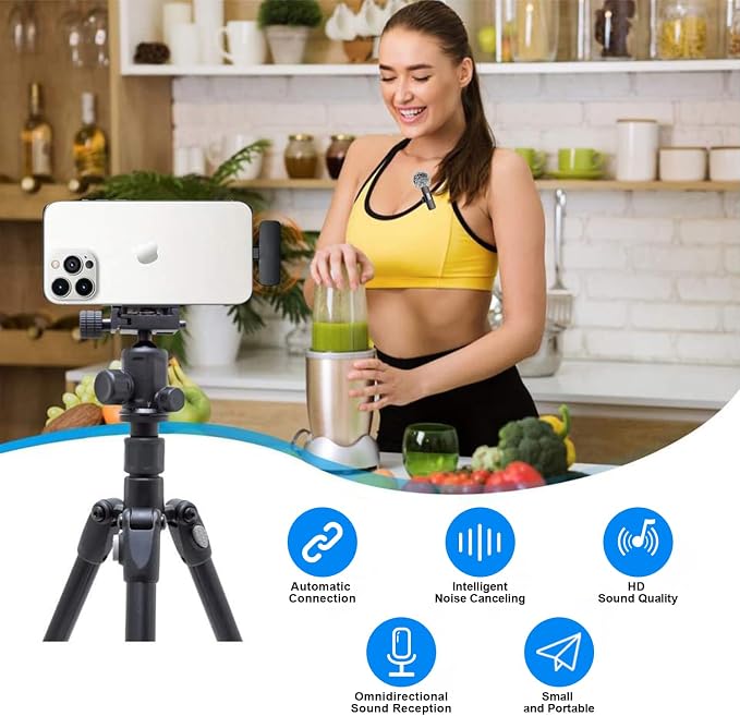 Mini Microphone for iPhone Android - Wireless Lavalier Microphone USB-C Lightning, Noise Cancelling Clip On Mic, 65ft Range, 12H Battery for Video Recording TikTok YouTube Content Creators - Image 2