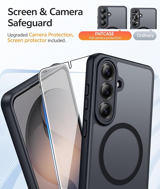 FNTCASE for Samsung Galaxy S26 Case, Fit for Magsafe, with Screen Protector | Full Camera Protection, Translucent Matte, 14FT Military Grade Drop Proof, Shockproof Protective Phone Cover, Black - Image 4