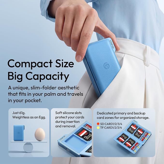 ULANZI DC01 Memory Card Case & USB-C Reader, 4 SD + 4 TF Slots | 312MB/s UHS-II, Dual-Slot Read, Aluminum Folder Magnetic Case with Lanyard Cable, 2.19oz Portable for Photographer - Image 3