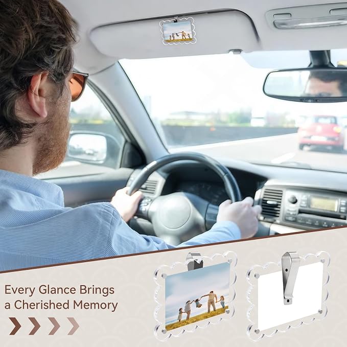 PIFOOG 2 Pack Car Visor Picture Holders Clip Photo Frame Acrylic Magnetic Display Pictures Frames for Cars Sun Visor Personalized Memorial Presents for Mother Dad Friends Transparent 2.5 × 3.7 inch - Image 7