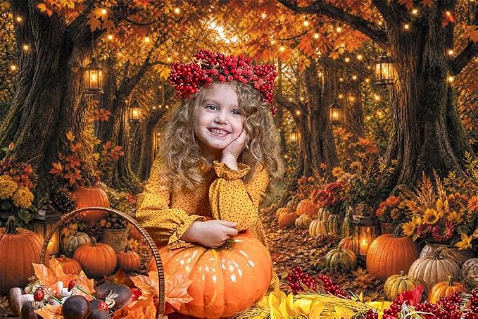 Fall Autumn Forest Photography Backdrop 12x10ft Autumn Woodland Pumpkin Maple Leaves Background Fall Thanksgiving Orange Flowers Seasonal Party Decorations Banner Vinyl - Image 5