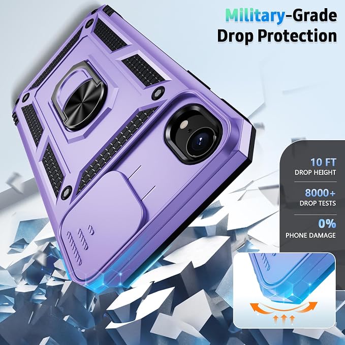 for iPhone XR Case with Camera Lens Cover, HD Screen Protector, 10 FT Military Grade Drop Protection, Magnetic Ring Holder Kickstand Protective Phone Case, Lavender - Image 4