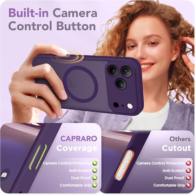CAPRARO for iPhone 17 Pro Max Case, Compatible with MagSafe | Upgraded [Full Camera Protection] Protective Translucent Matte Women Girl Magnetic Phone Case Cover, Deep Purple - Image 5