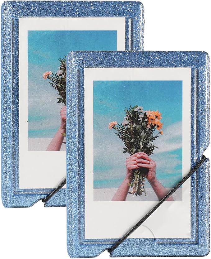 2x3 Instax Mini Photo Album, 28 Pockets. Glitter Blue, 2PK | Portable Wallet Size Album Stores 2x3 inch Instant Photos. Fits Polaroid, Instax Mini, Kodak Mini Prints and Zink. by GoldbarleyDesign