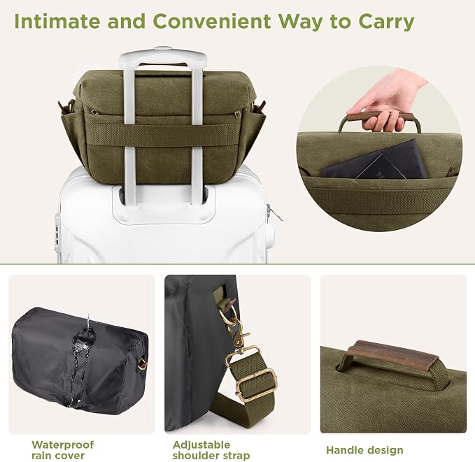 SMRITI Canvas DSLR Camera Bag, Camera Messenger Bag for Photographers,Travel Waterproof Shoulder Camera Case for Men Women (Green) - Image 4