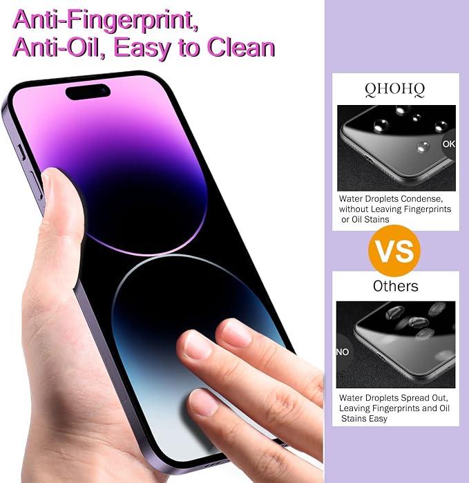 QHOHQ 3 Pack Screen Protector for iPhone 14 Pro Max 6.7 Inch with 3 Pack Tempered Glass Camera Lens Protector, Ultra HD, 9H Hardness, Scratch Resistant, Case Friendly - Image 5