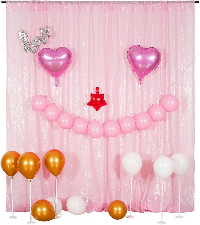Poise3EHome Pink Sequin Backdrop,8FT x 10FT Sequin Photography Backdrop Curtain for Party Decoration - Image 2