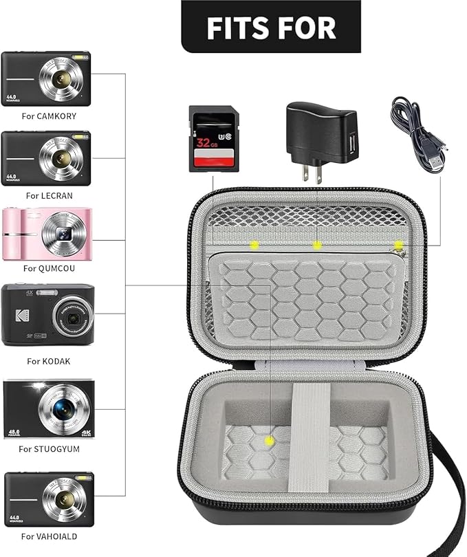 Comecase Digital Camera Case for Kodak PIXPRO FZ55/FZ45/ for CAMKORY, Black | Hard Shell Storage for Lecran/ for VAHOIALD, Mesh Pocket, Wrist Strap, Compact for Travel School and Daily Storage. Case only - Image 2