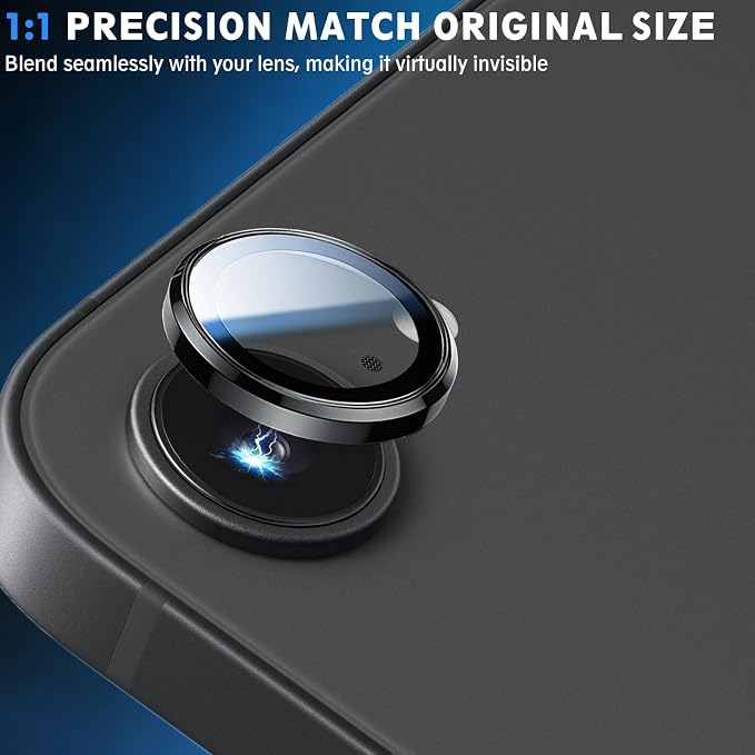 SiHPuoy 3pcs Camera Lens Protector for iPhone 17e/16e, Tempered Glass,Black | 9H+ Hardness, Military Grade Shatterproof, Anti-Scratch, Case Friendly, HD Metal Camera Cover, Does not Affect Night Shots - Image 5