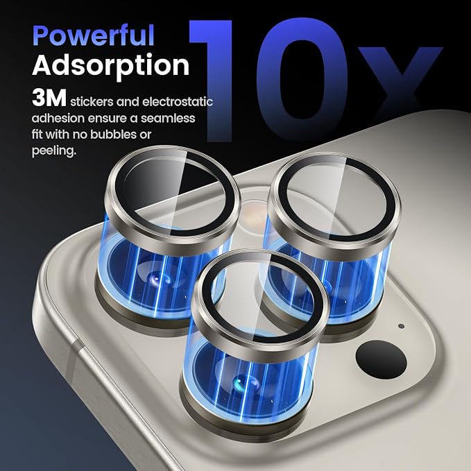 Tensea Camera Lens Protector for iPhone 16 Pro Max/16 Pro/15 Pro Max/15 Pro | Metal Aluminum Alloy Tempered Glass Cover Camera Screen Protector Accessories, Case Friendly - Image 4