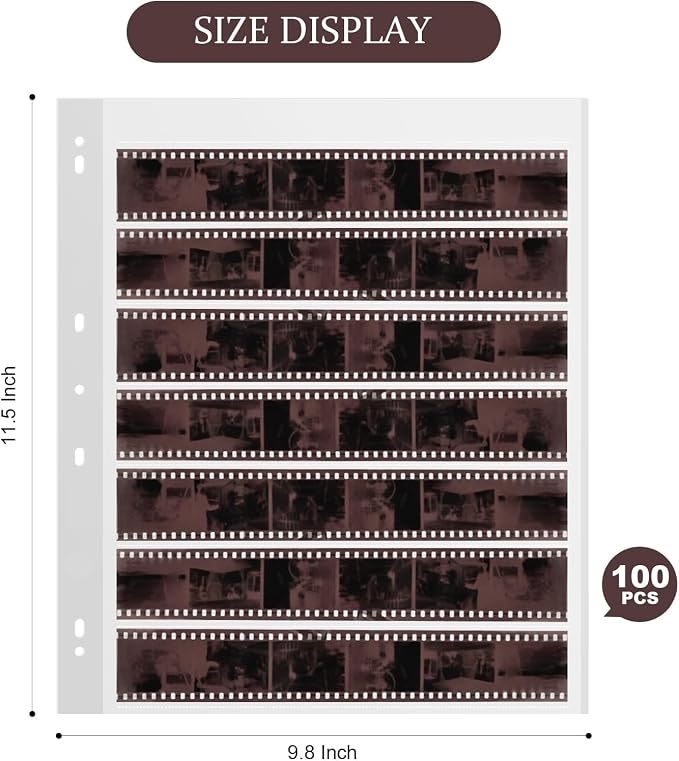 100 Pcs 35mm Film Negative Sleeves Film Negative Storage Presentation Materials 35mm Size Negative Pages Holds Seven Strips of Six Frames Help You Collect and Organize Film - Image 2