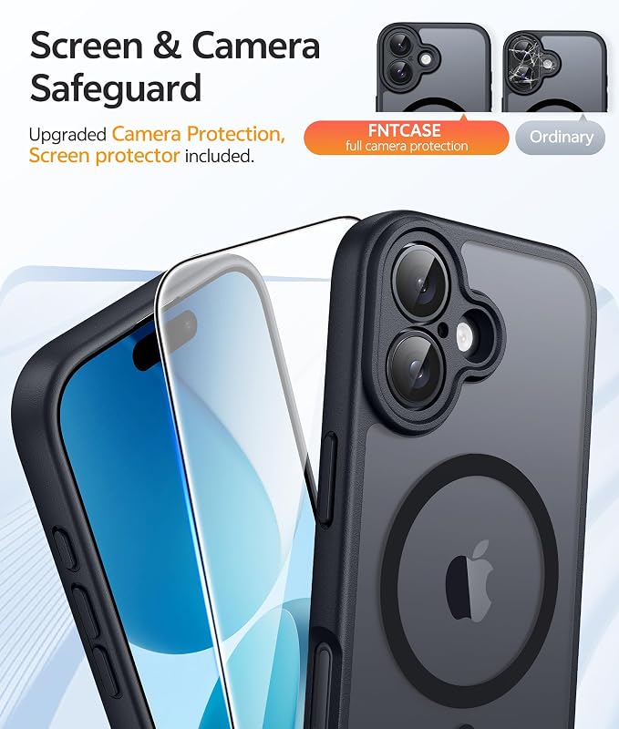 FNTCASE for iPhone 17 Case, Compatible with Magsafe, Glass Screen Protector | Full Camera Protection, Translucent Matte, 14FT Military Grade Drop Proof, Shockproof Protective Phone Cover, Black - Image 4