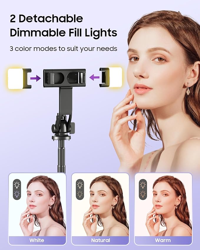 53" Selfie Stick Tripod with Dual Fill Lights and 4-Leg Base | Enhanced 4-leg Steady Base, Rechargeable Wireless Remote control, 2 Fill Lights, Travel Essentials for iPhone Android - Image 6